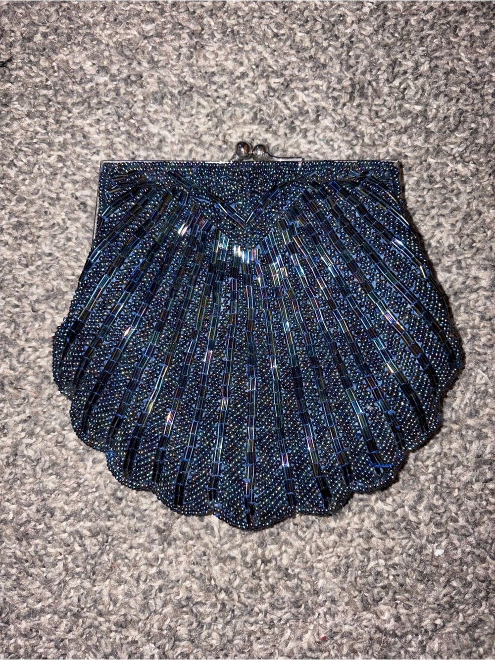 Mermaidcore Blue Beaded Shell Kiss Lock Clutch Shoulder Bag